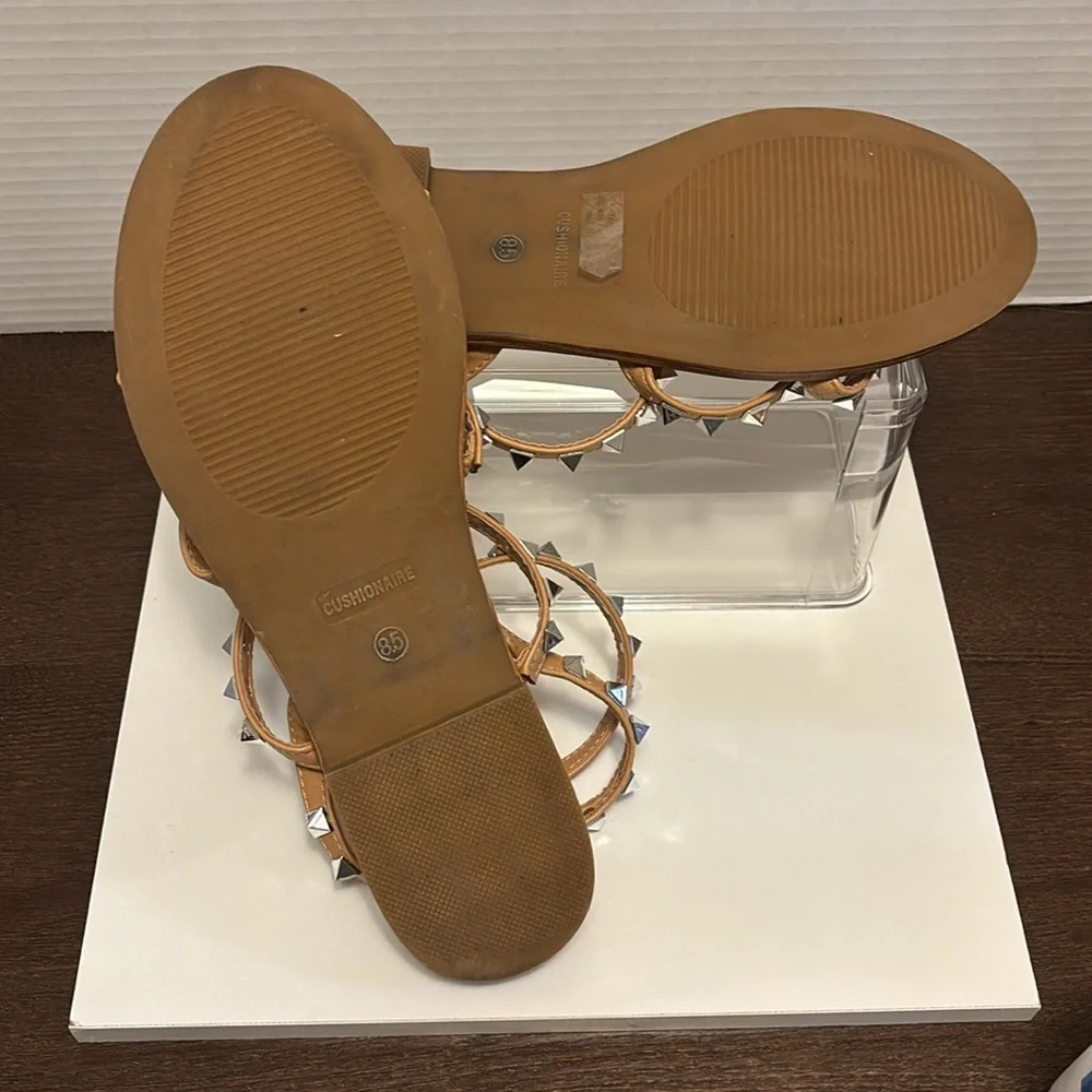 CushionaireTan Gladiator Sandals with Silver Studs